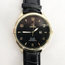 Годинник наручний Omega Black ремінець чорний (репліка)