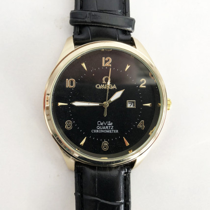 Годинник наручний Omega Black ремінець чорний (репліка)