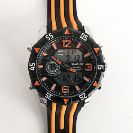 Годинник наручний QUAMER, dual time, ремінець каучук. Колір помаранчевий