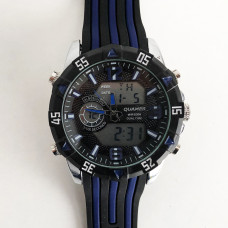 Годинник наручний QUAMER, dual time, ремінець каучук. Колір синій