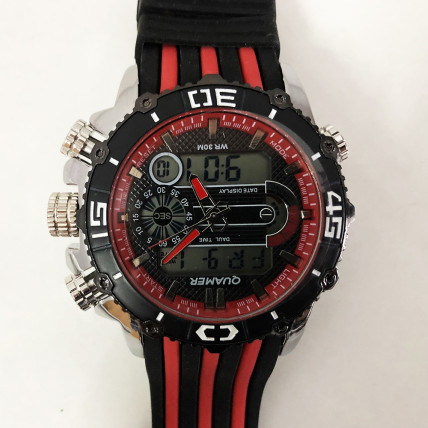 Годинник наручний QUAMER, ремінець каучук, dual time. Колір червоний