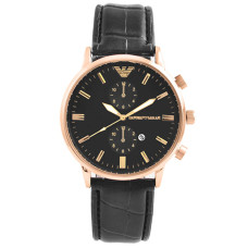 Годинник наручний Emporio Armani Black ремінець чорний (репліка)