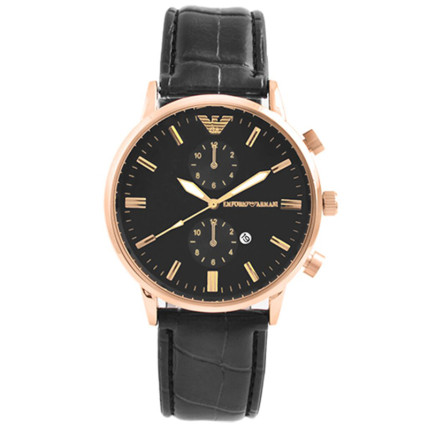 Годинник наручний Emporio Armani Black ремінець чорний (репліка)