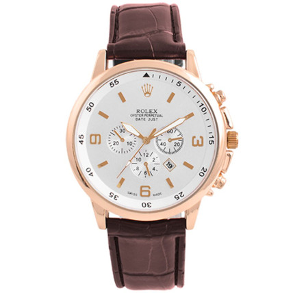 Годинник наручний Rolex White ремінець коричневий