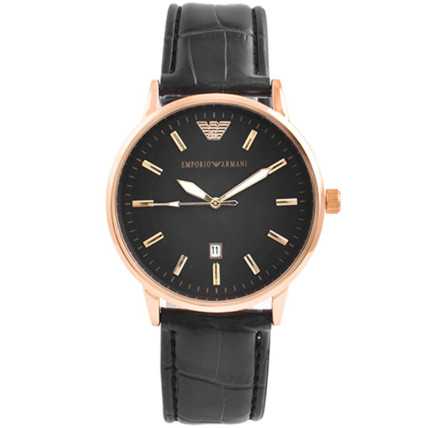 Годинники наручні Emporio Armani Black ремінець чорний (репліка)