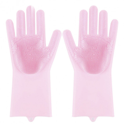 Силіконові рукавички Magic Silicone Gloves Pink для прибирання чистки миття посуду для будинку. Колір рожевий