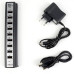 Розгалужувач USB HUB на 10 портів з активною зарядкою 220V. Колір чорний