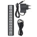 Розгалужувач USB HUB на 10 портів з активною зарядкою 220V. Колір чорний